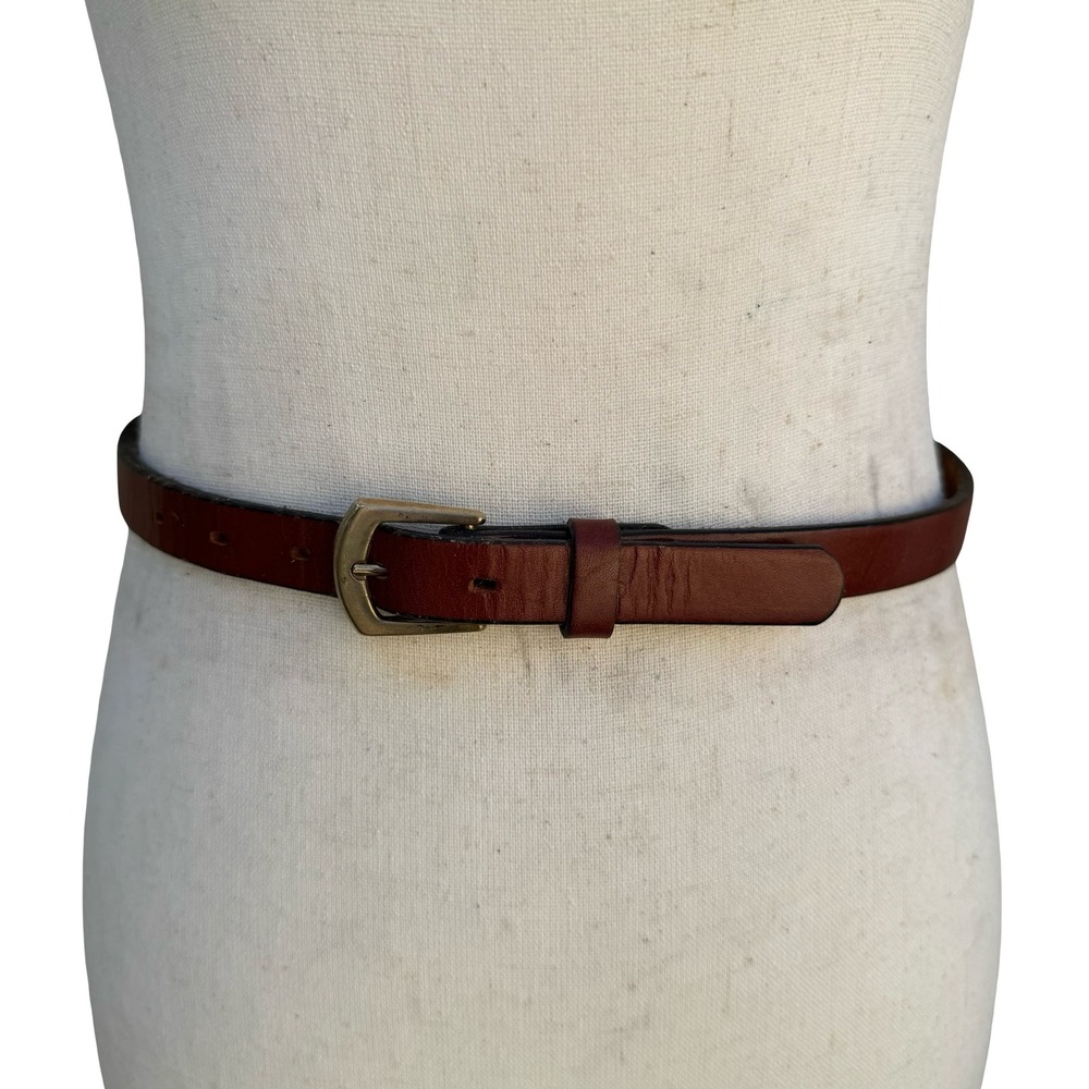 Lyntone Vintage 902 Brown Top Grain Cowhide Leather Skinny‎ Belt Brass Buckle 32